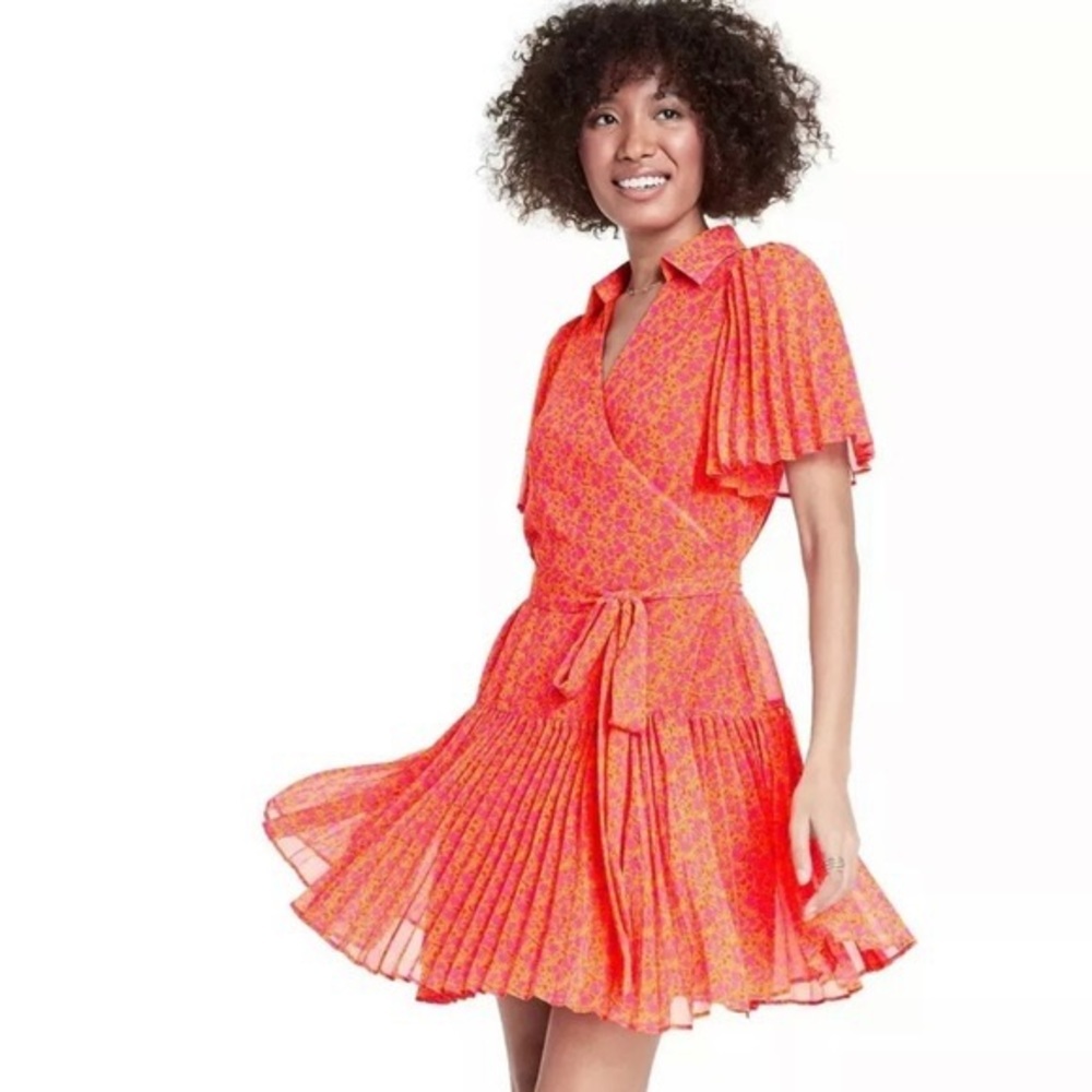 Alexis Coral-Pink Floral Pleated Mini Dress